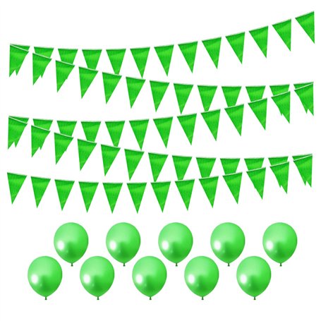 Guirlande de fanions verts de 80 m et 10 ballons verts de 25