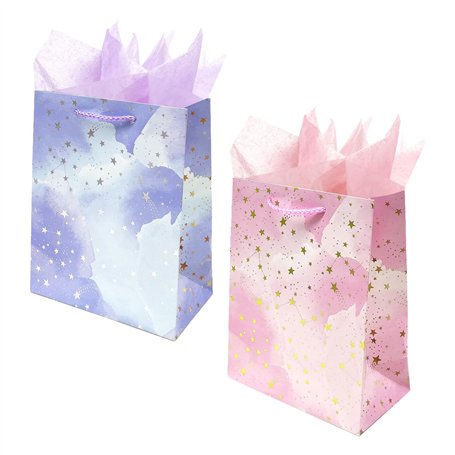 Lot de 2 sacs cadeaux avec 6 sacs en papier de soie