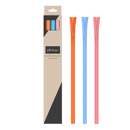 Lot de 3 pailles réutilisables en silicone - Paille Boba ouverte et lavable - Pas de brosse de nettoyage nécessaire- Pailles réu