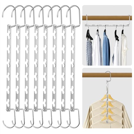 8 Pcs Cintre Gain De Place,Multifonctionnel Cintre Métallique Magique,Organisateur de Cintres Antidérapant,Cintres Gain De Place