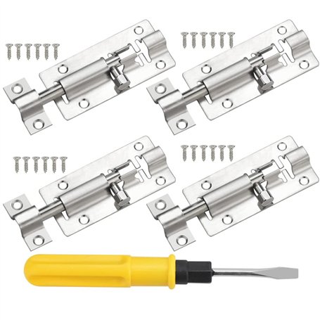 SPEACOUR 4 PCS 3 Pouces Loquet Porte en Acier Inoxydable Verrou Targette Porte Verrous de Porte Coulissants avec 24 Vis et Tourn