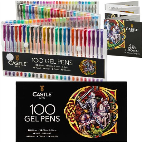 Castle Art Supplies Set de 100 Stylos Gel pour Adultes | Boîte Premium | Dessin