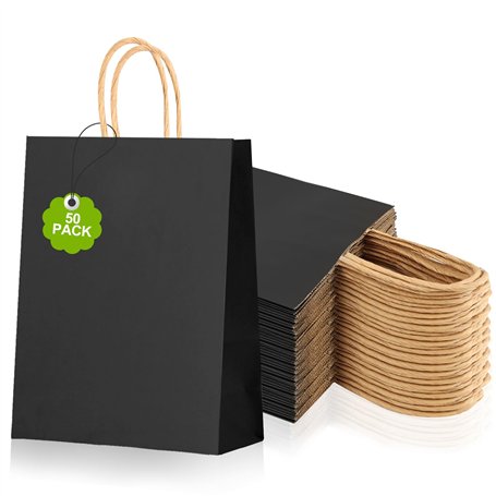 50PCS Sacs en Papier Kraft avec Poignées 15x8x21cm