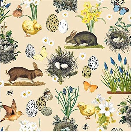 Lot de 20 serviettes de table vintage de Pâques - Beige - Pour le printemps et Pâques - Pour travaux manuels - 33 x 33 cm