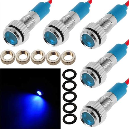 CESFONJER 5 Pcs Bleue 12V 6mm Tableau De Bord LED Indicateur D'Avertissement Lampe Témoin Lumineux