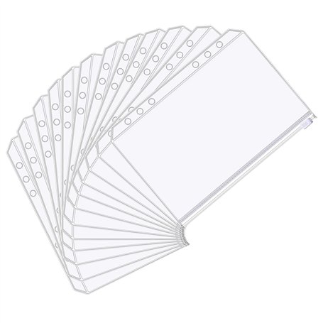 Pochettes Classeur 6 Anneaux A5 Pochette Plastique A5 Transparent Étanche PVC Dossiers à Glissière 6 Trous Sacs Zippés à Feuille