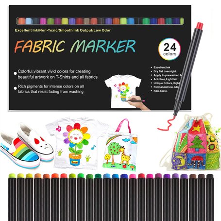 NXPUXP Marqueurs pour tissus textiles 24 couleurs
