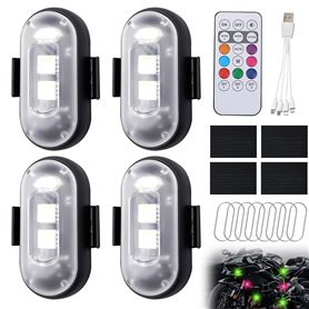 LEKEFETO Lot de 4 lumières LED sans fil pour voiture : 8 couleurs étanches avec télécommande, chargement USB, feux anti-collisio LEKEFETO Lot de 4 lumières LED sans fil pour voiture : 8 couleurs étanches avec télécommande