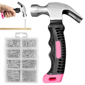LEKEFETO Lot de mini marteau arrache-clou 560 avec clous de quincaillerie, mini marteau arrache-clou avec poignée antidérapante, LEKEFETO Lot de mini marteau arrache-clou 560 avec clous de quincaillerie