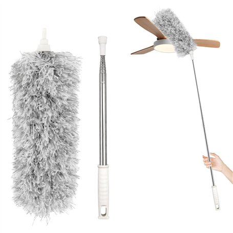 NVIYAM Plumeau Poussière Microfibre Sans Peluche Télescopique Lavable 230 cm de Long - Tête de Loup