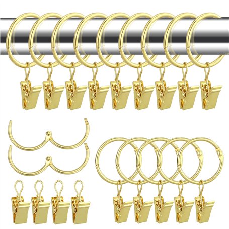 32 Pièces Anneaux de Rideau en métal avec Pince