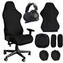 WIYETY Housse de chaise de gaming - Noir - Extensible - Pour ordinateur de jeu - Style racing - Chaise de bureau (noir