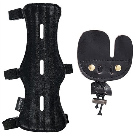 Huntingdoor Tir à l'arc - Accessoires Protège-doigts - En cuir - Long protège-bras - Équipement de protection - Pour droitier -