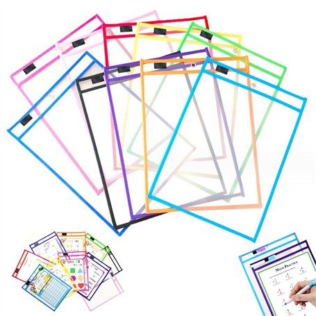 10 Pièces Pochettes Effaçables à Sec A4 Pochette Effacable à Sec Réutilisable Pochette Plastique Transparente d'écriture et d'es