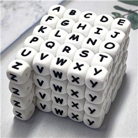 Abulun Lot de 104 perles carrées en silicone avec lettres de l'alphabet de 12 mm