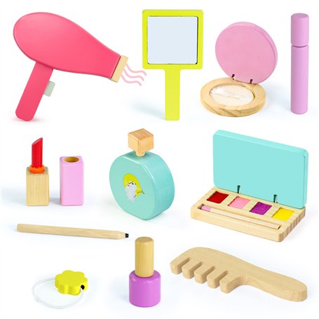 Maquillage Jouet Fille 3-5 Ans - Jeux en Bois Cadeau Fille 3-4 Ans Malette Faux Maquillage avec Palette et Kit Coiffure pour Cad