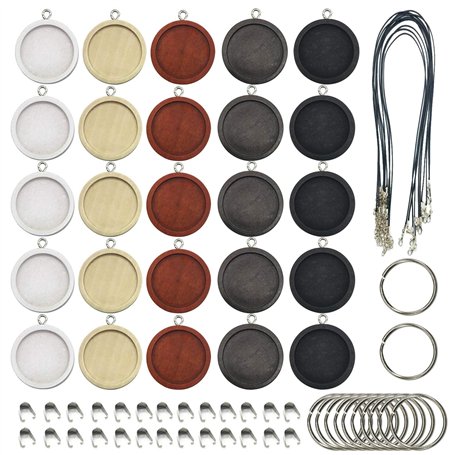 Allazone 45 PCS Bois Pendentif Plateaux Rond 25 MM 5 Couleur Supports Pendentif
