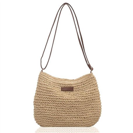 1 Pcs Femme Sac à Bandoulière en Paille Sac de Plage D'été Sac à Bandoulière Mode avec Fermeture Éclair et Sangle Réglable Convi