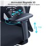 Ticova Chaise de Bureau Ergonomique-Fauteuil de Bureau à Haut Dossier avec Support Lombaire Réglable, Appui-Tête et Accoudoir 3D
