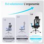 Ticova Chaise de Bureau Ergonomique-Fauteuil de Bureau à Haut Dossier avec Support Lombaire Réglable, Appui-Tête et Accoudoir 3D