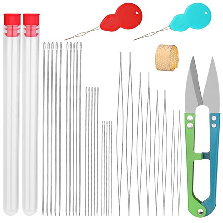Reovin Lot de 28 aiguilles à perles avec aiguilles à fil
