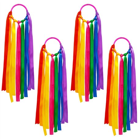 Niuhong 4 Pcs Jouet Ruban Arc-En-Ciel Rubans Danse Multicolores Bande Rythmique Gymnastique Rubans Colorés Tenus Main Bande d'Ex