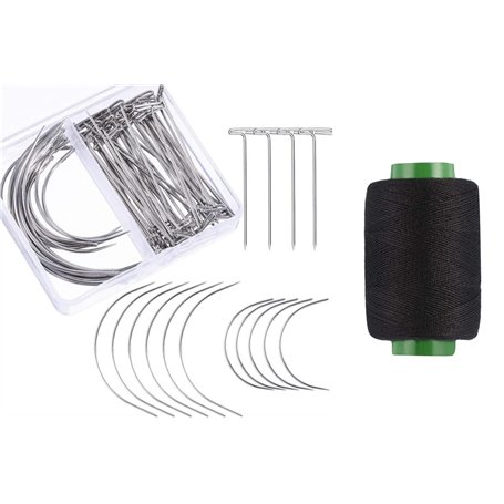 Hsthe Sea 70 pièces C Perruques en forme de T Aiguille T Aiguille Fil noir pour perruques Faire des extensions de cheveux Coutur