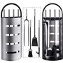 Amagabeli 4 Pièces Outils De Cheminée Set Argent Fer Forgé Outils De Cheminée Fer Porte-Bûches Stand Pinces À Feu Pelle Pinceau
