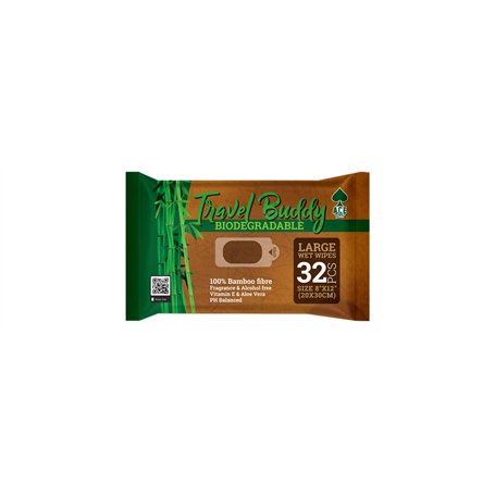 Lingettes humides Larges biodégradables en Bambou de Travel Buddy - Parfait pour Le Camping