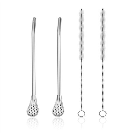 Lot de 2 cuillères à paille et 2 brosses en acier inoxydable