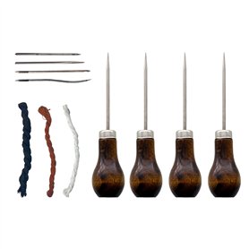 ZBHDEYG 4 alênes avec poignées en bois, 4 aiguilles à coudre à la main, 3 rouleaux de fil à coudre, alêne à coudre, alêne en boi ZBHDEYG 4 alênes avec poignées en bois