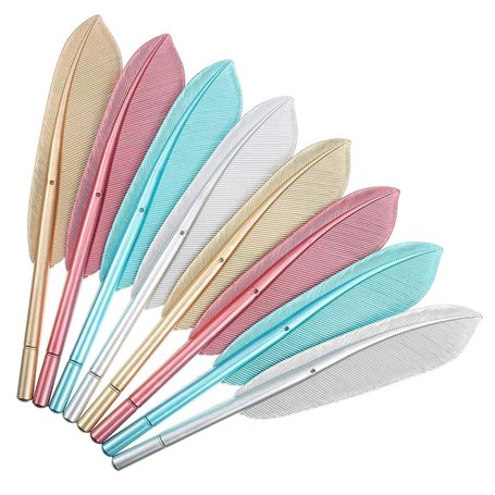 10 pièces Stylos Fantaisie Forme de Plume Stylos à Bille à Encre Liquide à Séchage Rapide Stylo Plume en Plastique pour Fille et