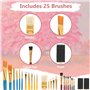 Set de 25 Pinceau Acrylique, Set de pinceaux pour Artistes avec pinceaux en Mousse, Set de pinceaux Peinture Enfant, Parfait pou