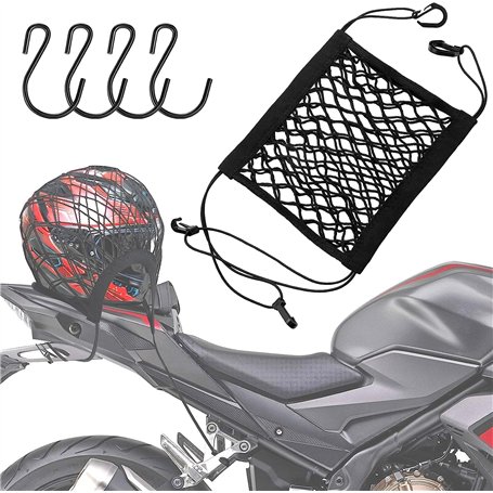 Filet pour Casque Moto，Filet Moto avec 4 Crochets丨Filet Araignée Moto pour Vélo Moto Fixer Casque Moto Filet Etc (Noir)