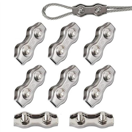 6 Pièces Duplex Clips M6 Câble Métallique Clips Inoxydable 304 Pinces Duplex pour Gréement de Câble Métallique de 6 mm