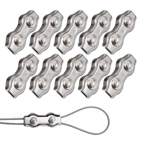 10 Pièces Duplex Clips M5 Câble Métallique Clips Inoxydable 304 Pinces Duplex pour Gréement de Câble Métallique de 5 mm