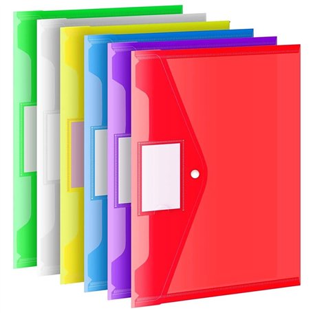 24 Pièces Pochette Plastique A4 Colorée Pochette Documents Transparent Document Dossier Pochettes Chemises avec Bouton-Pression