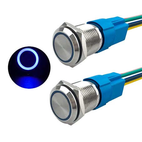 Aiqeer 2 Pièces 16 mm Commutateur Bouton-Poussoir Momentané