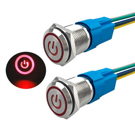 Aiqeer 2 Pièces 16 mm Commutateur Bouton-Poussoir Auto-Bloquant