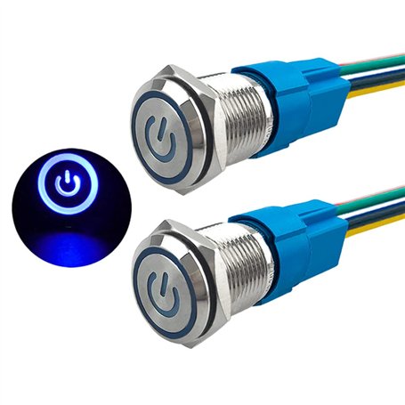 Aiqeer 2 Pièces 16 mm Commutateur Bouton-Poussoir Auto-Bloquant