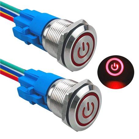 Aiqeer 2 Pièces 19 mm Commutateur Bouton-Poussoir Auto-Bloquant