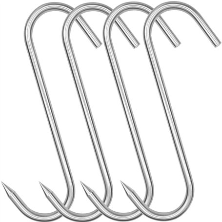 Grizef Lot de 4 crochets en S en acier inoxydable robuste 200 mm x 8 mm pour boucher