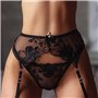 ROSVAY Femme Porte-Jarretelle Sexy Transparente avec 4 Pinces Réglables G-String Guêpière Dentelle Taille Haute Thong pour Bas L