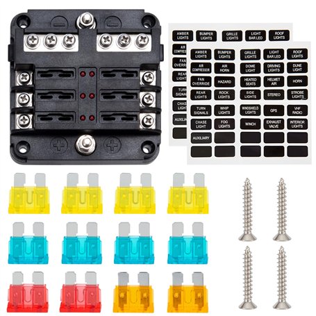 Boîte à Fusible 6 Voies Bloc de Fusibles de Voiture Porte Fusible à Lame avec l'Indicateur LED pour 12V Voiture Automobile Batea