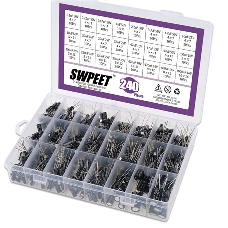 Swpeet Lot de 240 condensateurs électrolytiques de 24 types différents