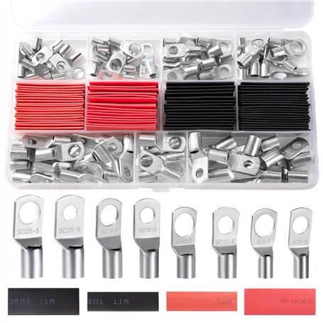 Cosse à Sertir Kit Trou de Boulon en Cuivre 70pcs Cosses Électriques avec 70pcs Tube Thermorétractable 2:1 pour Voiture Bornes d