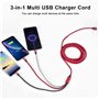 Minlu 3 en 1 Câble USB Multi Charge Rapide [4A,3M] Multi Cable Chargeur tressé en nylon, Cordon de recharge avec 3 ports Type C/