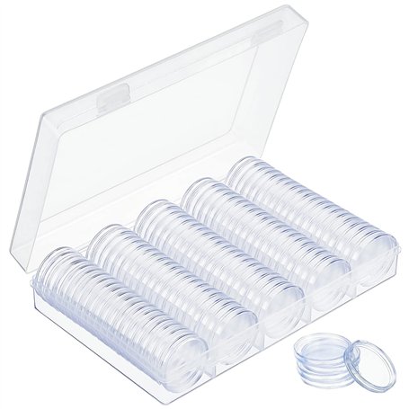 MengH-SHOP Capsules de Monnaie 30mm Capsules de Pièces en Plastique Rondes Capsules à Monnaie avec Boîte d'Organisateur de Stock