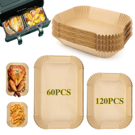 180pcs Papier Cuisson Air Fryer，Rectangulair Paper Liners Friteuse Sans Huile Accessoires，Papier Sulfurisé Feuilles，Doublure en