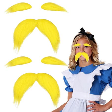 Lot de 2 moustaches jaunes et sourcils - Kit d'enfilage - Moustache artificielle à coller - Costume Lorax - Moustache - Fausse b